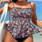 Blommig peplum-tankinitopp för dam-Swimwear for Women-Fjallbarn