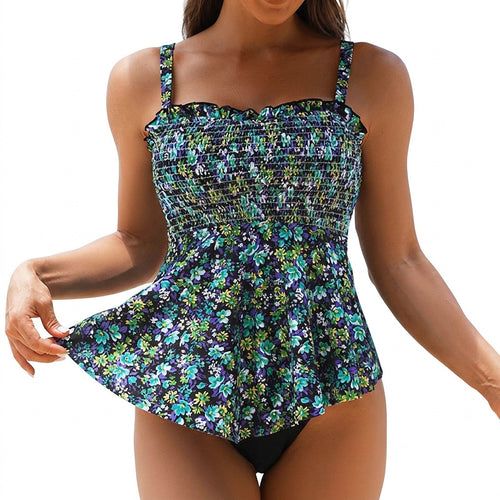 Blommig peplum-tankinitopp för dam-Swimwear for Women-Fjallbarn