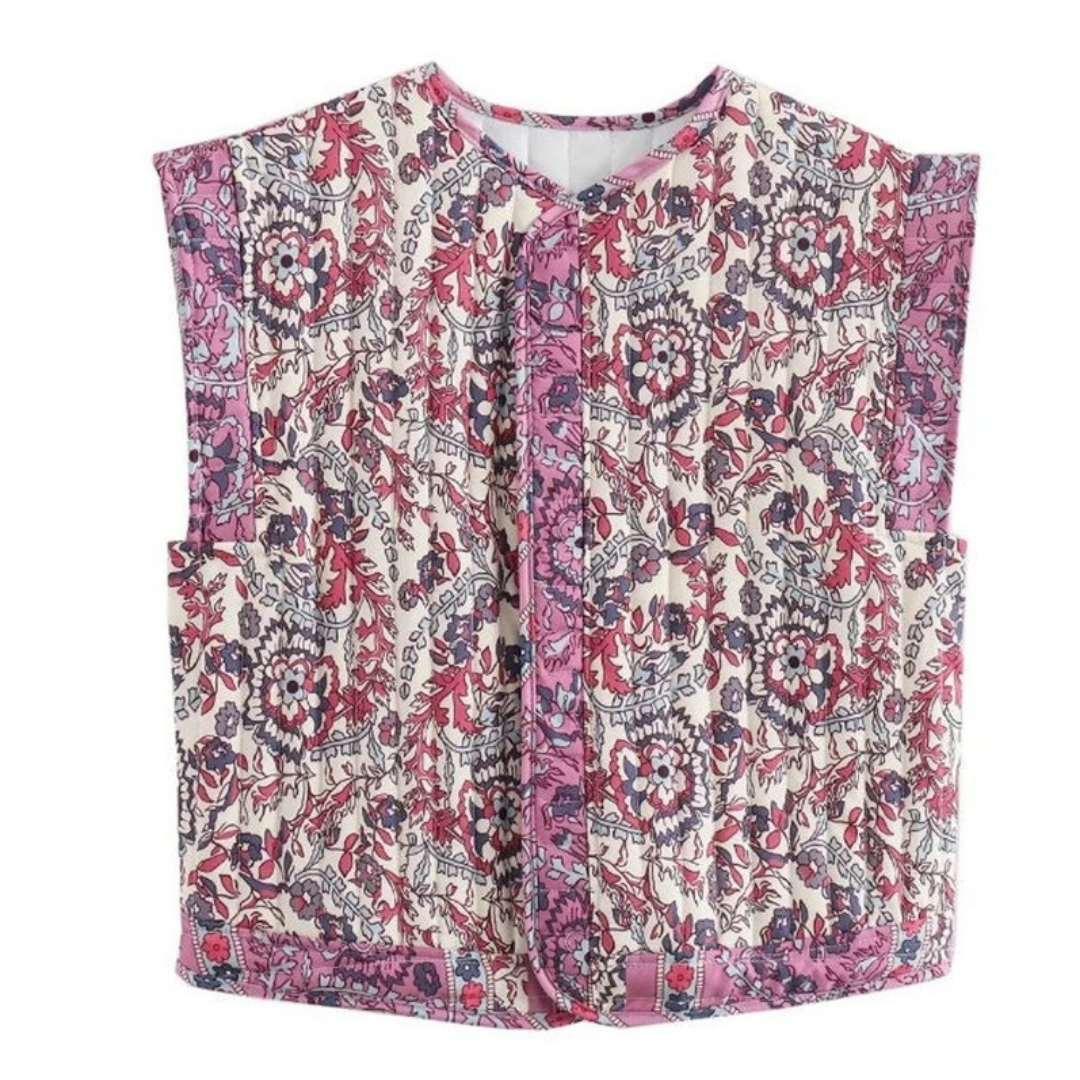 Blommig quiltad väst för dam-Vests for women-Fjallbarn