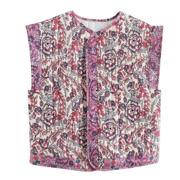 Blommig quiltad väst för dam-Vests for women-Fjallbarn