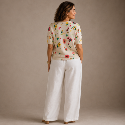 Blommig stickad topp för dam-Tops for women-Fjallbarn