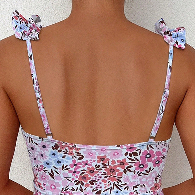 Blommig tankini-överdel med volanger för dam-Swimwear for Women-Fjallbarn