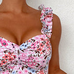 Blommig tankini-överdel med volanger för dam-Swimwear for Women-Fjallbarn