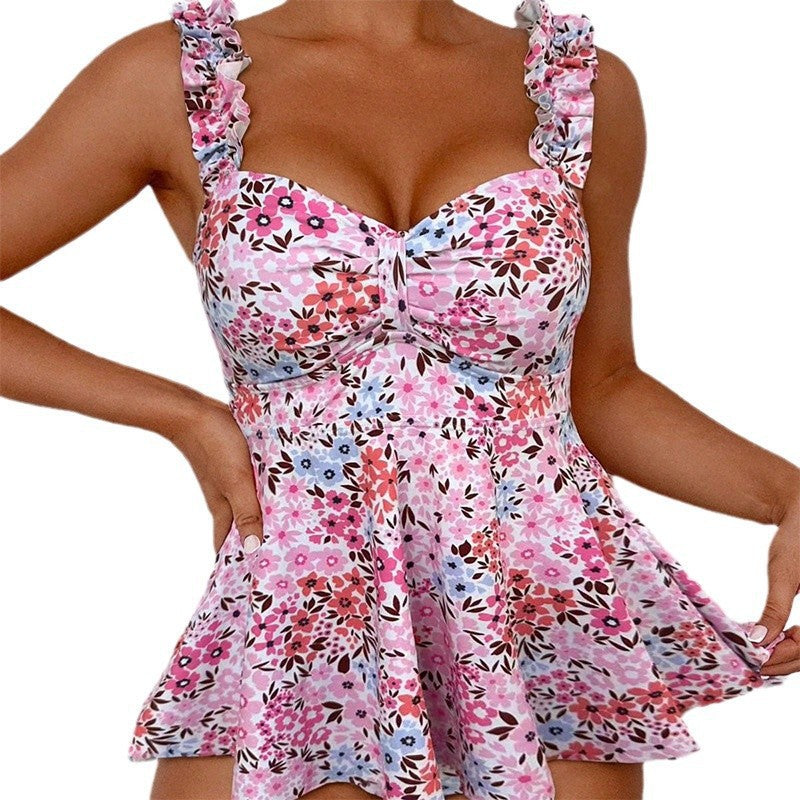 Blommig tankini-överdel med volanger för dam-Swimwear for Women-Fjallbarn