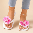 Blommiga tåsandaler med fyrkantig tå för dam-Footwear for women-Fjallbarn
