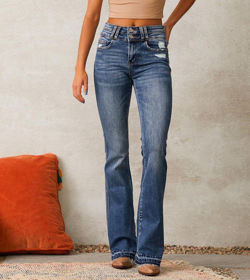 Bootcut-jeans med hög midja och fransig fåll för dam-Pants for Women-Fjallbarn