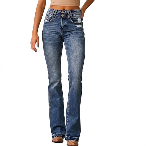 Bootcut-jeans med hög midja och fransig fåll för dam-Pants for Women-Fjallbarn