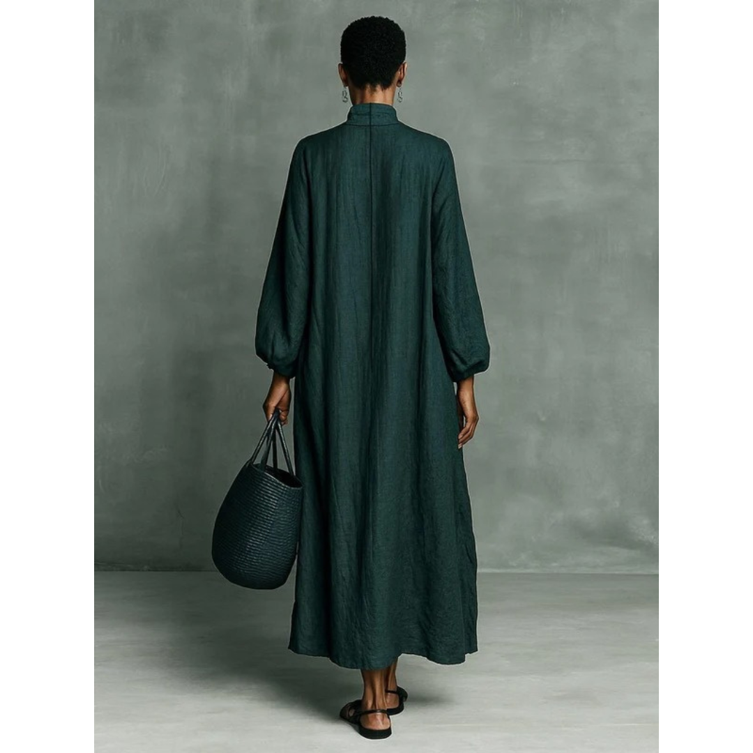 Broderad maxiklänning med ståkrage för dam-Maxi Dress-Fjallbarn