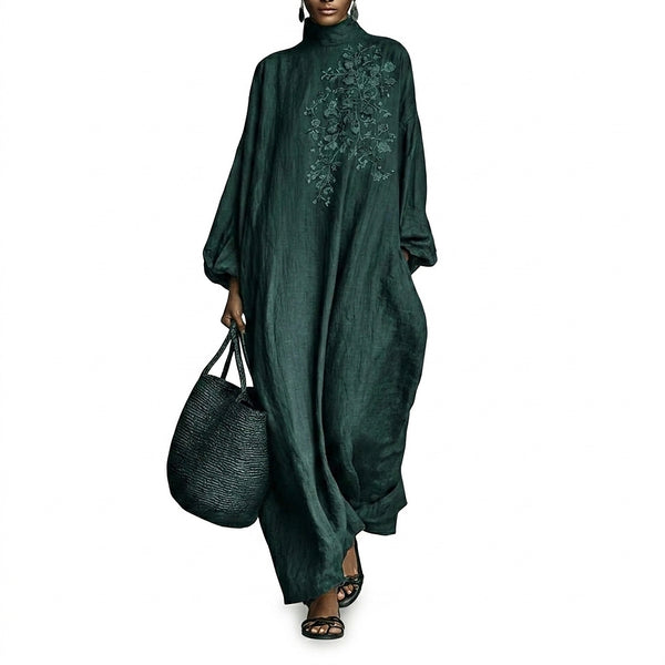 Broderad maxiklänning med ståkrage för dam-Maxi Dress-Fjallbarn