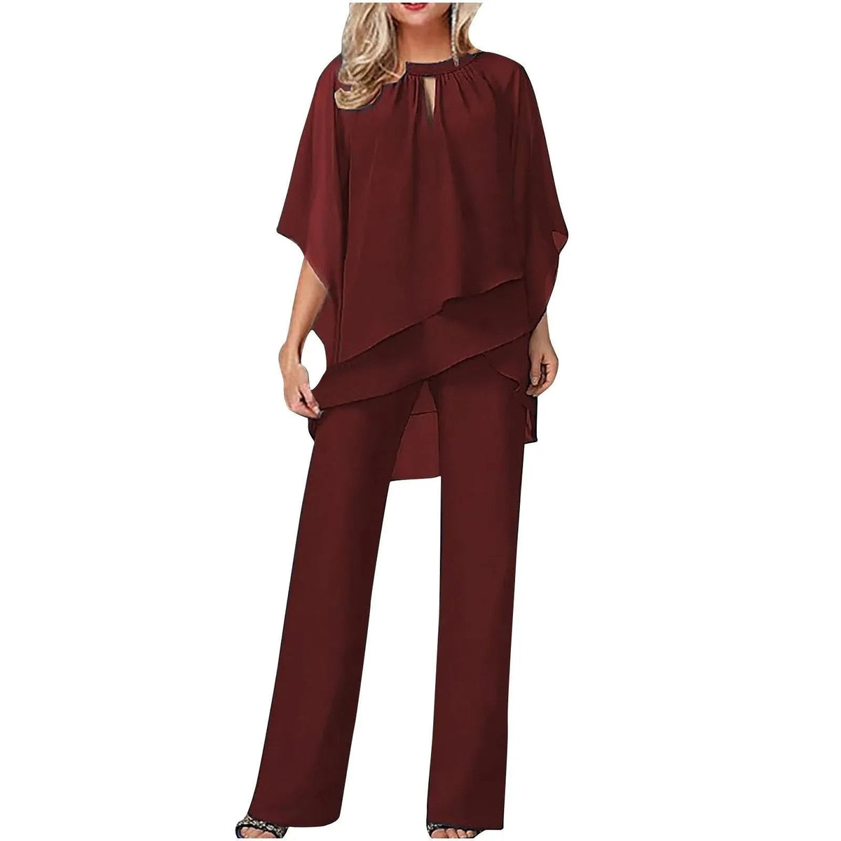 Byxdress med chiffongöverdrag och vida ben för dam-Sets for women-Fjallbarn