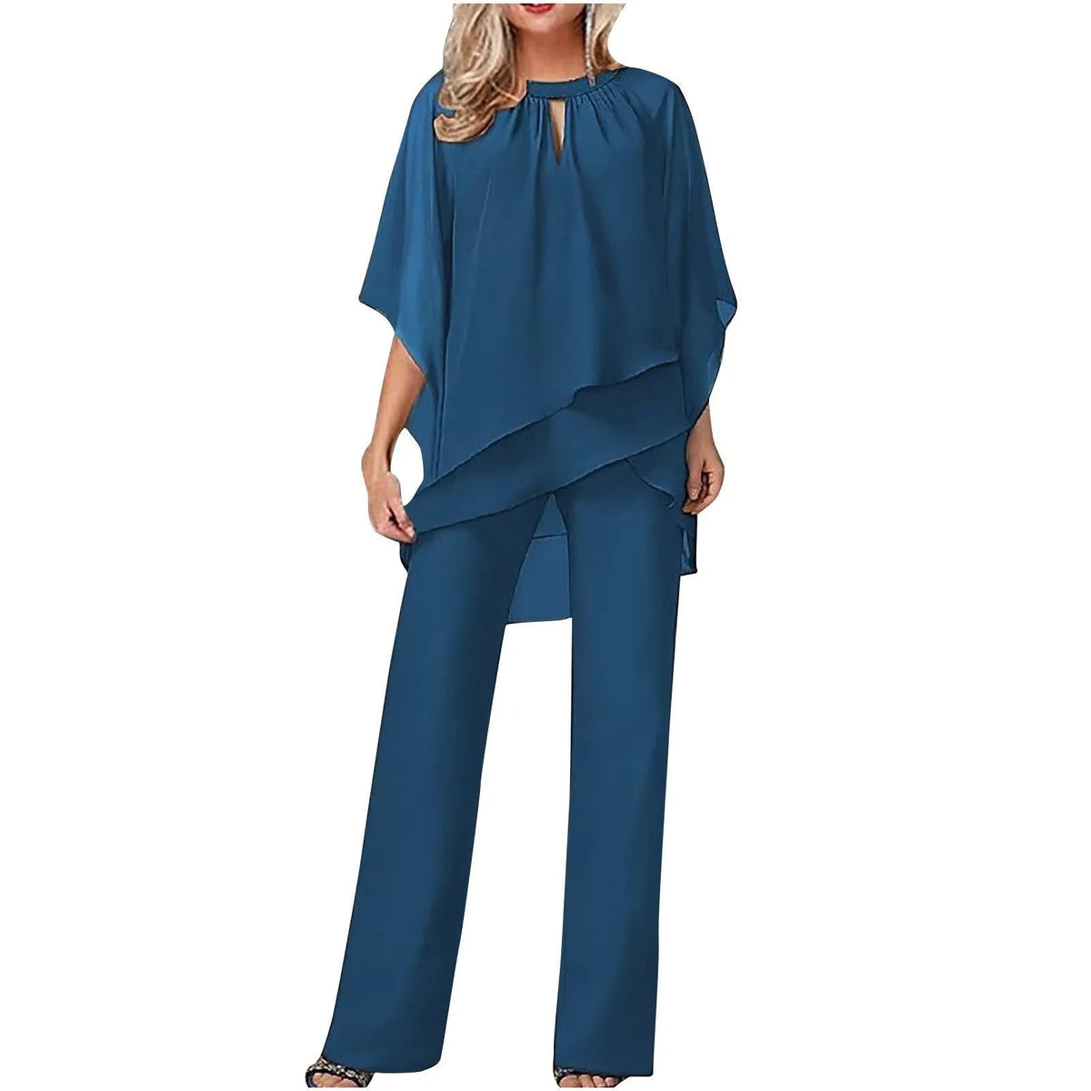 Byxdress med chiffongöverdrag och vida ben för dam-Sets for women-Fjallbarn
