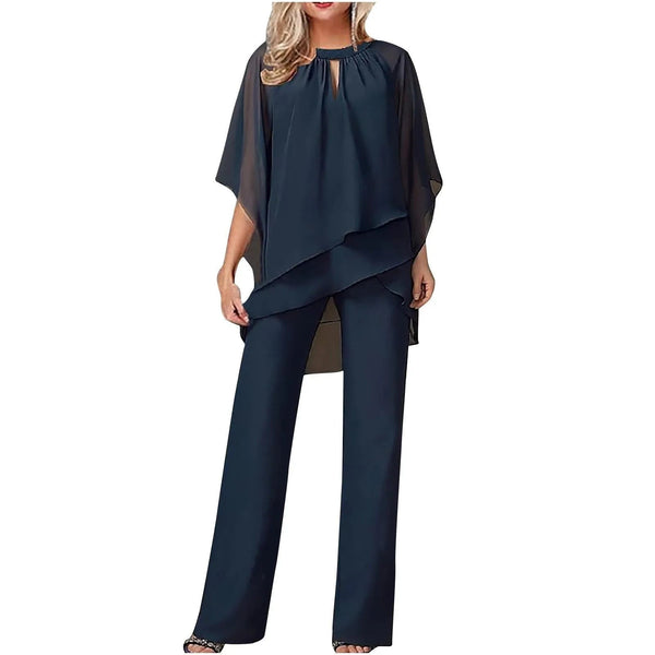 Byxdress med chiffongöverdrag och vida ben för dam-Sets for women-Fjallbarn