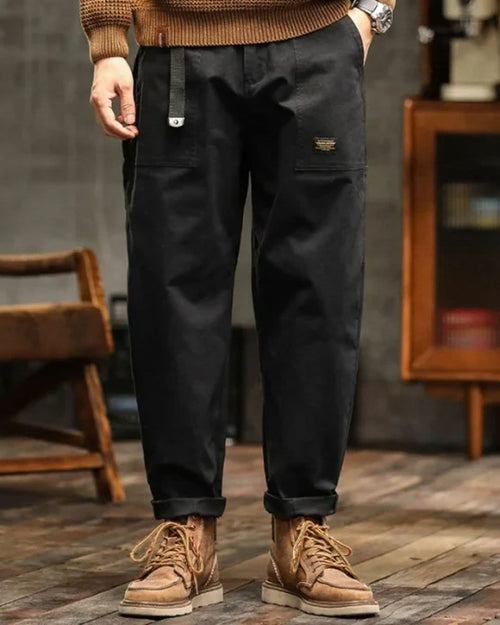 Cargobyxor för män med fickor och bältesdetalj-Pants for Men-Fjallbarn