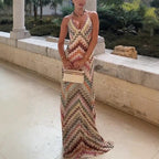 Chevronstickad maxiklänning för dam-Maxi Dress-Fjallbarn