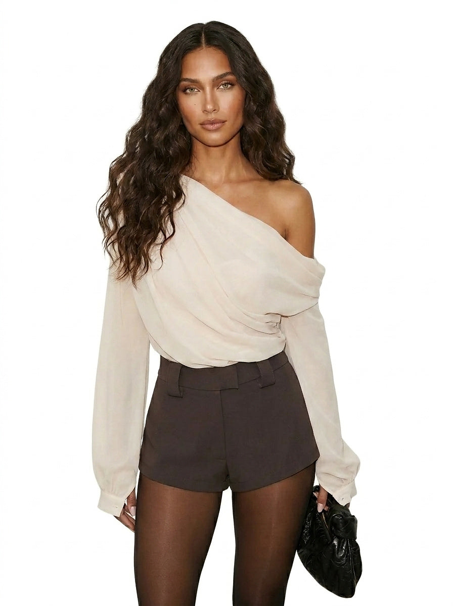 Chiffonblus med en axel för dam-Blouses for women-Fjallbarn