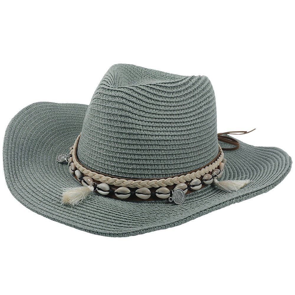 Cowboyhatt i halm för dam med snäckband-Accessories for Women-Fjallbarn