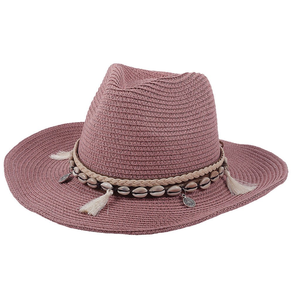 Cowboyhatt i halm för dam med snäckband-Accessories for Women-Fjallbarn