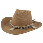 Cowboyhatt i halm för dam med snäckband-Accessories for Women-Fjallbarn