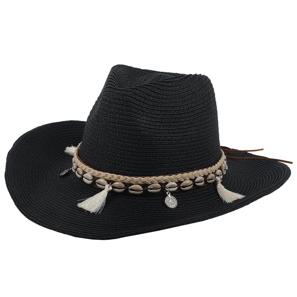 Cowboyhatt i halm för dam med snäckband-Accessories for Women-Fjallbarn