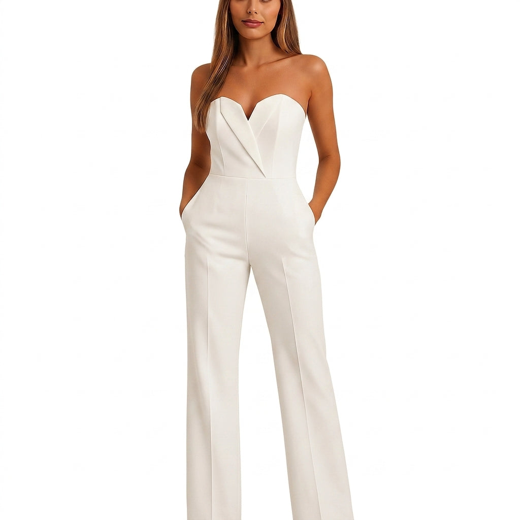 Dam ärmlös jumpsuit med v-ringning och vida ben-Jumpsuits for women-Fjallbarn