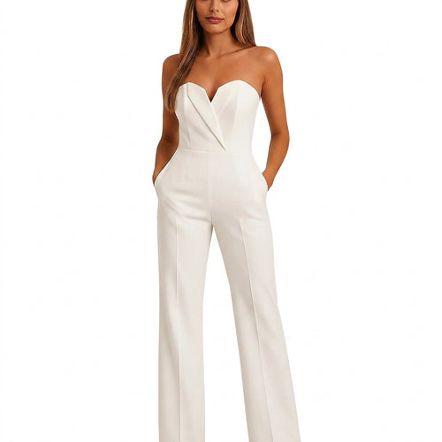 Dam ärmlös jumpsuit med v-ringning och vida ben-Jumpsuits for women-Fjallbarn