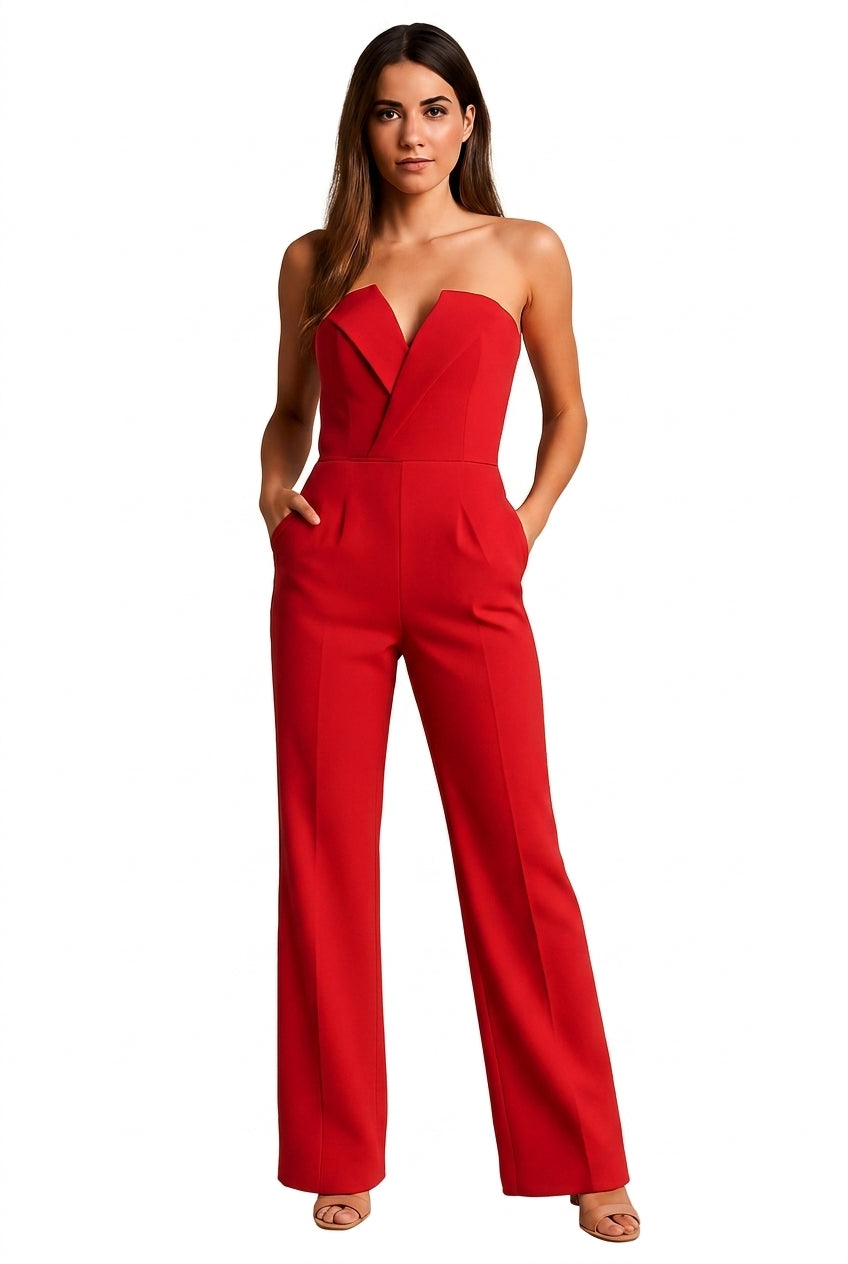 Dam ärmlös jumpsuit med v-ringning och vida ben-Jumpsuits for women-Fjallbarn
