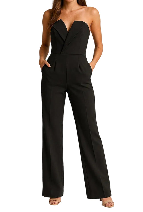 Dam ärmlös jumpsuit med v-ringning och vida ben-Jumpsuits for women-Fjallbarn