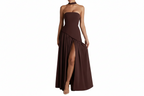 Dam Axelbandslös Maxiklänning med Asymmetrisk Design-Maxi Dress-Fjallbarn