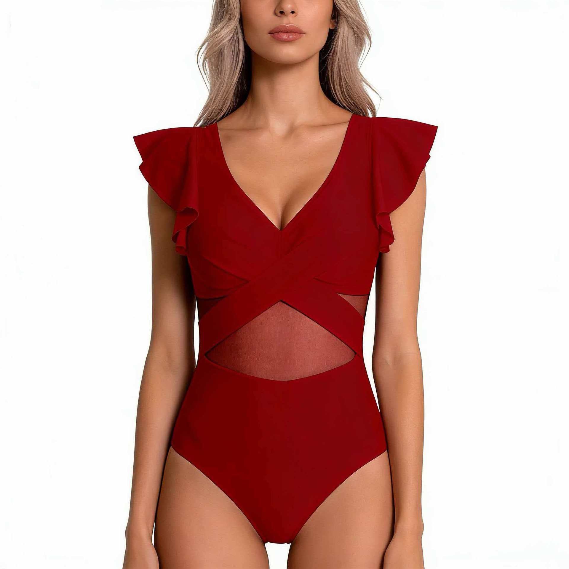 Dam-baddräkt i ett stycke med volangärmar-Swimwear for Women-Fjallbarn