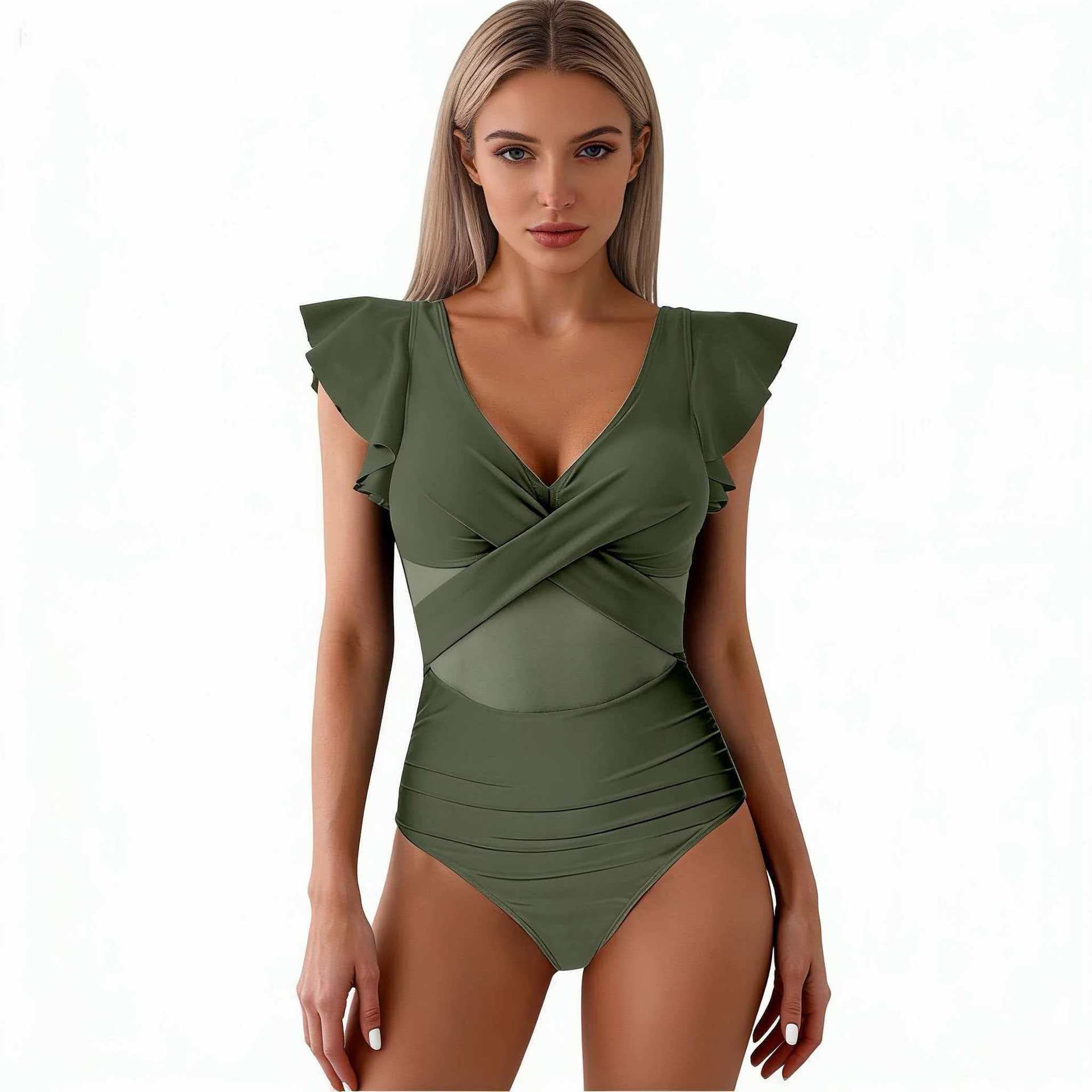 Dam-baddräkt i ett stycke med volangärmar-Swimwear for Women-Fjallbarn