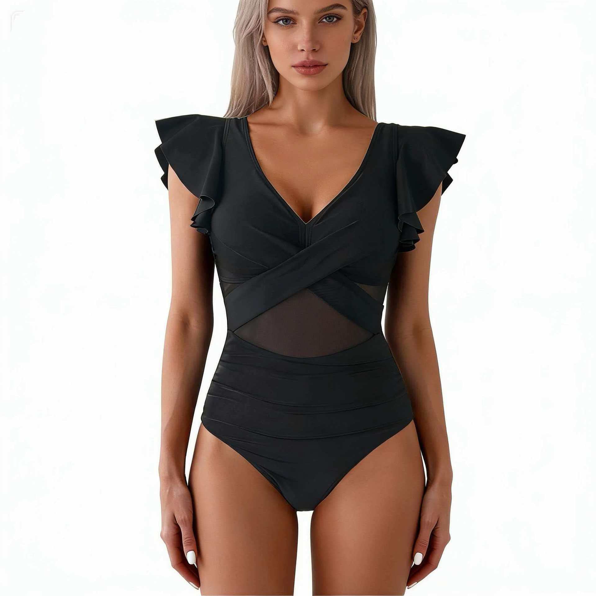 Dam-baddräkt i ett stycke med volangärmar-Swimwear for Women-Fjallbarn