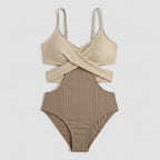 Dam baddräkt med ribbad textur och utskurna detaljer-Swimwear for women-Fjallbarn