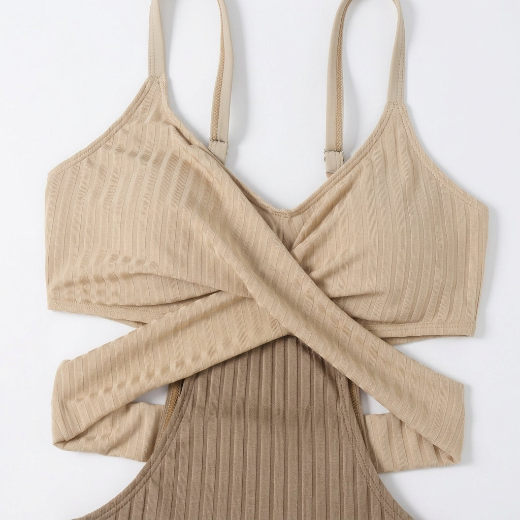 Dam baddräkt med ribbad textur och utskurna detaljer-Swimwear for women-Fjallbarn