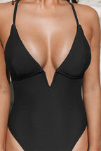 Dam baddräkt med V-ringning och banddetalj-Swimwear for women-Fjallbarn