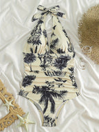 Dam baddräkt med v-ringning och halterneck-Swimwear for women-Fjallbarn