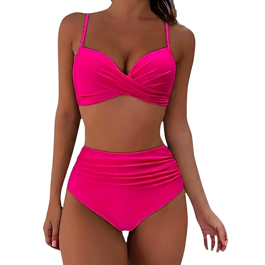 Dam bikini med omlott-topp och rynkad trosa med hög midja-Swimwear for women-Fjallbarn