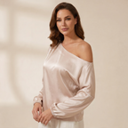 Dam blus med enaxlad skärning och ballongärmar-Blouse for women-Fjallbarn