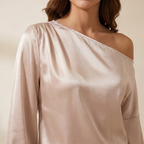 Dam blus med enaxlad skärning och ballongärmar-Blouse for women-Fjallbarn