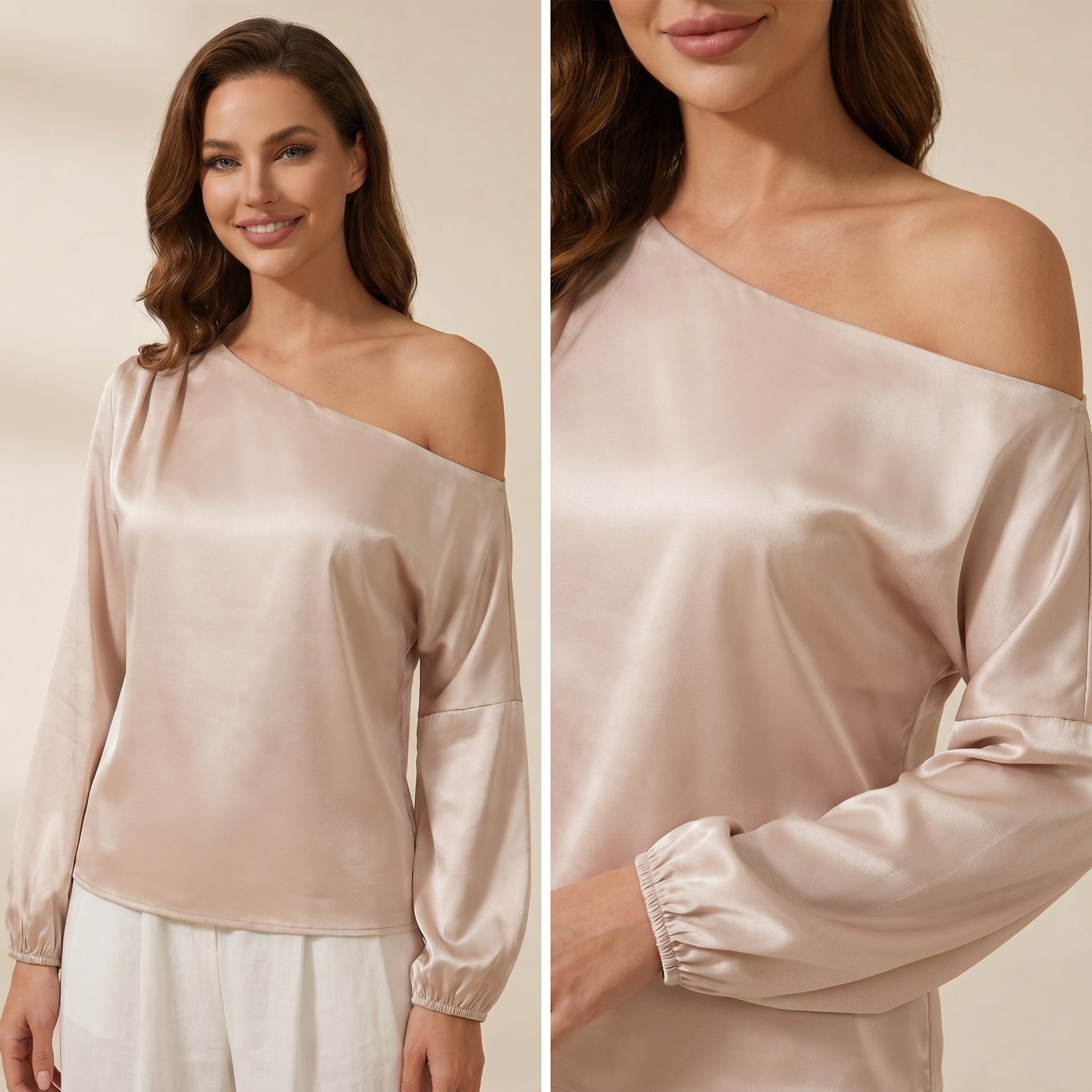 Dam blus med enaxlad skärning och ballongärmar-Blouse for women-Fjallbarn