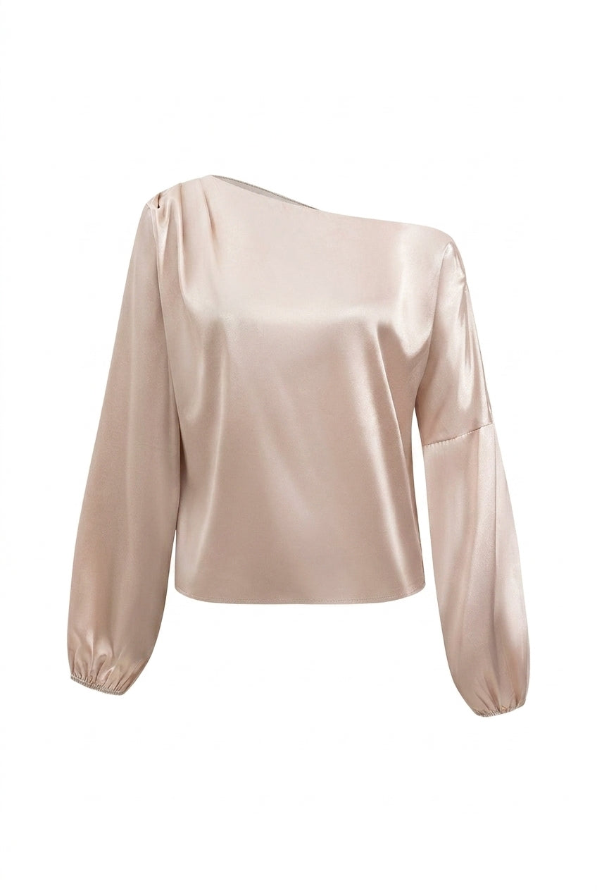 Dam blus med enaxlad skärning och ballongärmar-Blouse for women-Fjallbarn