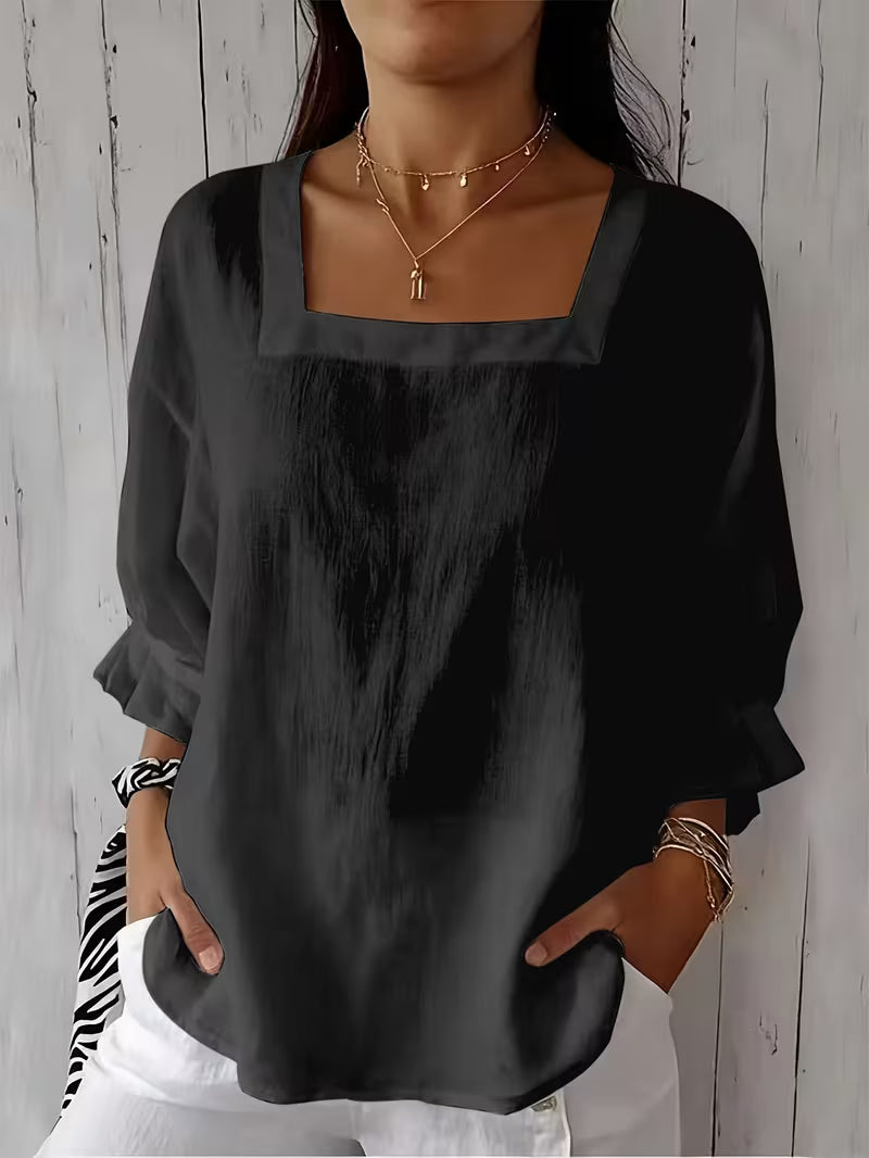 Dam-blus med fyrkantig halsringning och volangärmar-Blouses for women-Fjallbarn