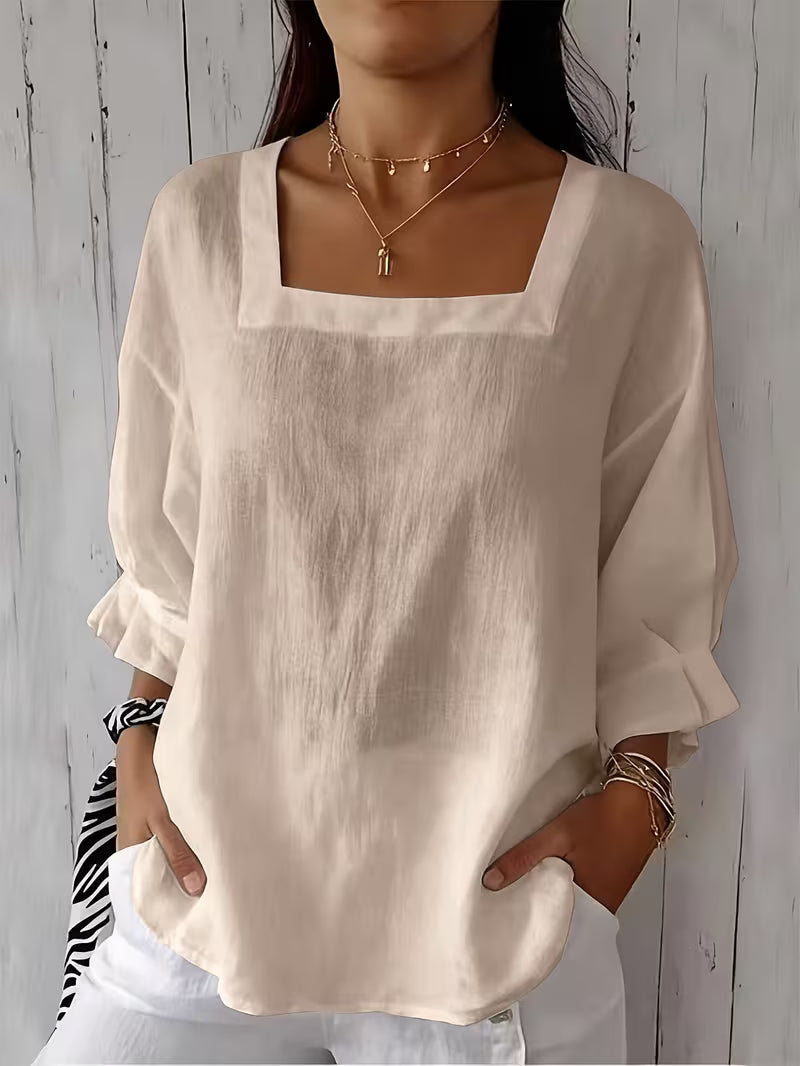 Dam-blus med fyrkantig halsringning och volangärmar-Blouses for women-Fjallbarn