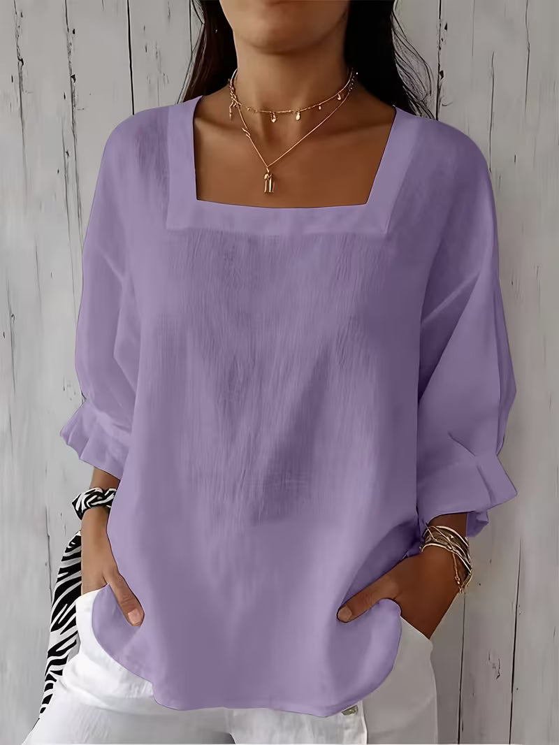 Dam-blus med fyrkantig halsringning och volangärmar-Blouses for women-Fjallbarn
