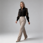 Dam blus med genombrutna ärmar och knäppning fram-Blouse for women-Fjallbarn