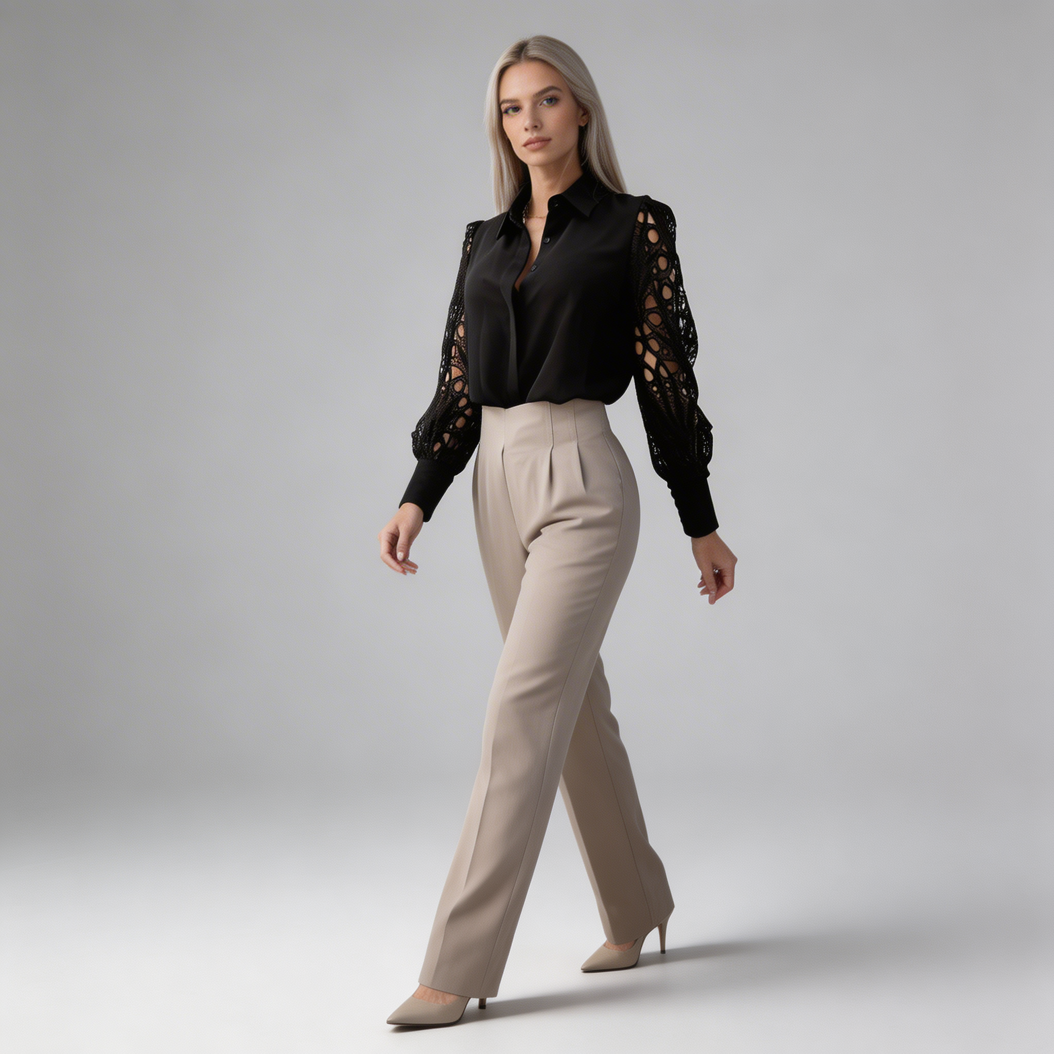 Dam blus med genombrutna ärmar och knäppning fram-Blouse for women-Fjallbarn