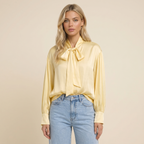 Dam blus med knytkrage och långa ärmar-Blouse for women-Fjallbarn