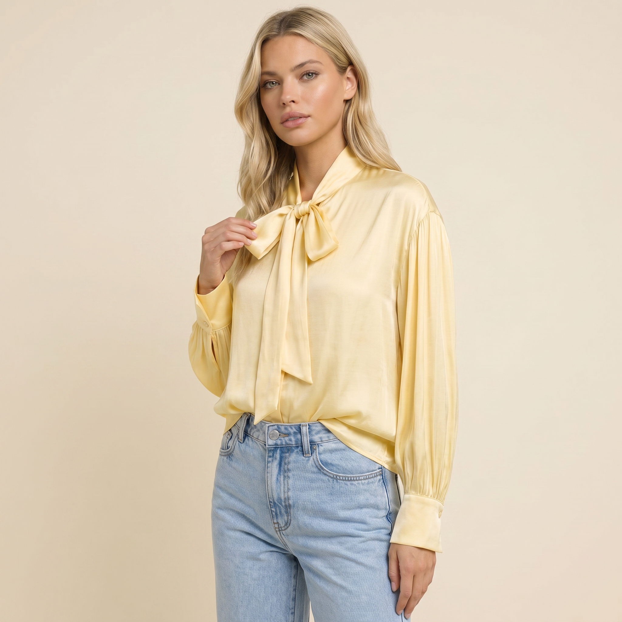 Dam blus med knytkrage och långa ärmar-Blouse for women-Fjallbarn