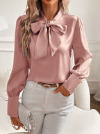 Dam blus med knytkrage och långa ärmar-Blouse for women-Fjallbarn