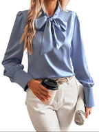 Dam blus med knytkrage och långa ärmar-Blouse for women-Fjallbarn