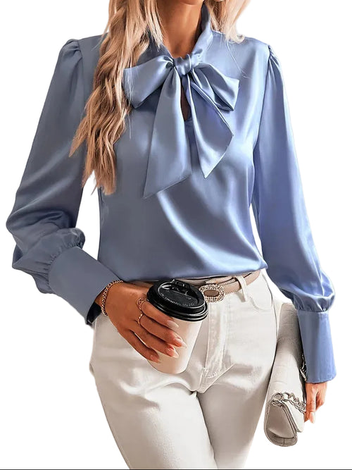 Dam blus med knytkrage och långa ärmar-Blouse for women-Fjallbarn